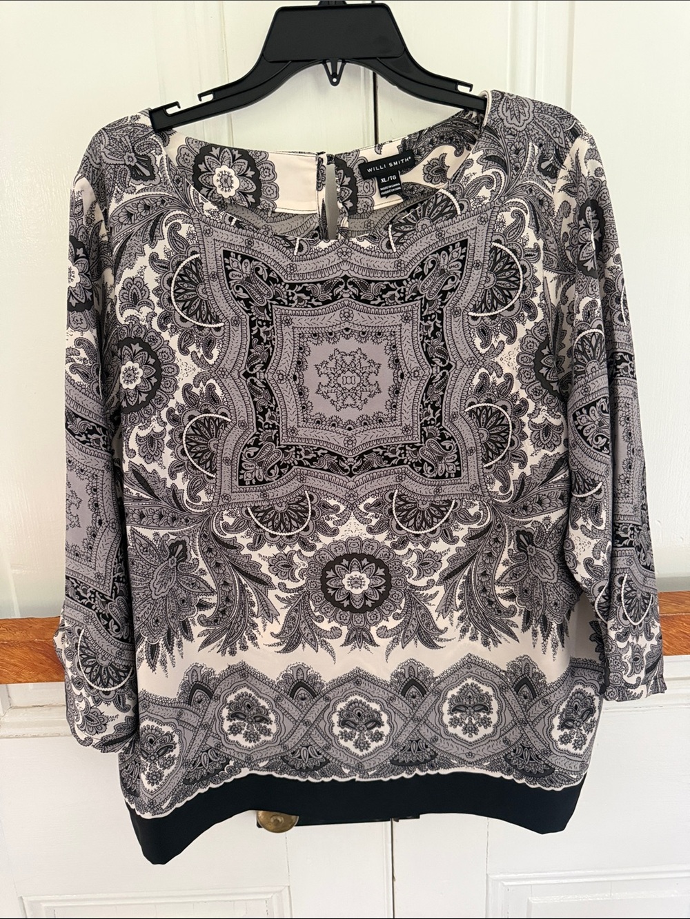 Willi Smith Black & White Paisley Print Long Sleeve Tunic